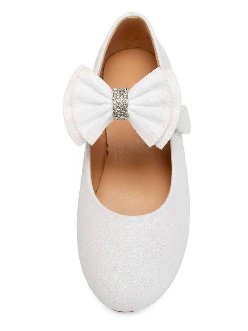 Girls Bow Mary Jane Flat Flower Girl Skor - Elfenben