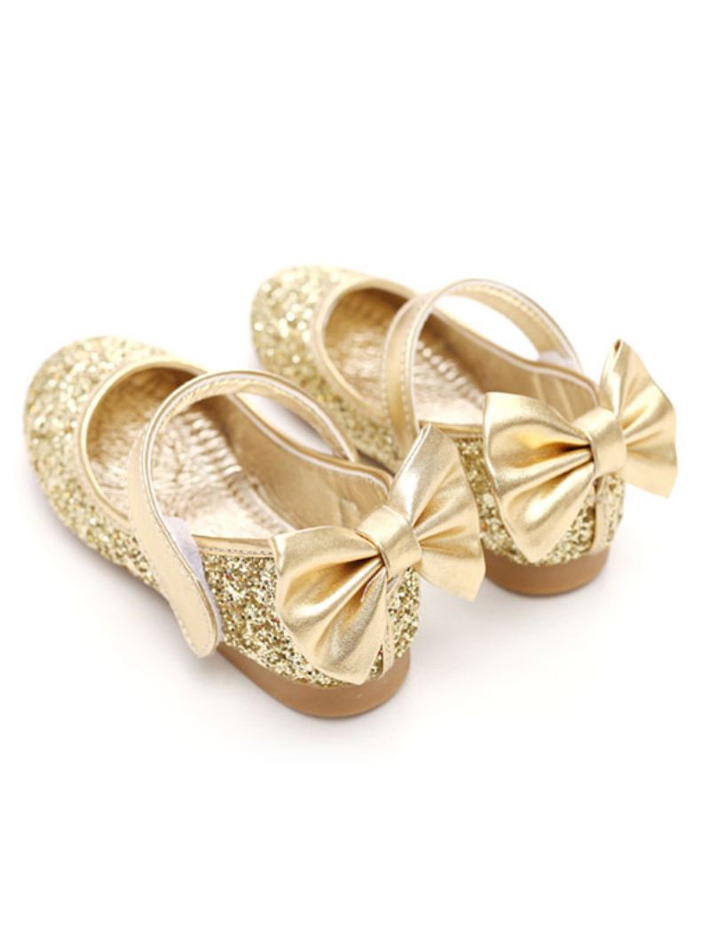 Glitter Bow Bröllop Flower Girl Skor - Guld