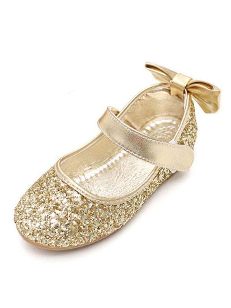 Glitter Bow Bröllop Flower Girl Skor - Guld