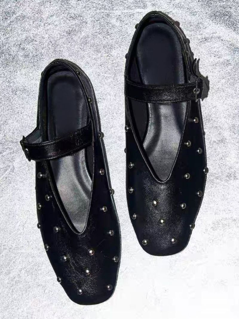 Black Ballerina Platta Skor Dam Rhinestones Rund Toe Balett - Svart