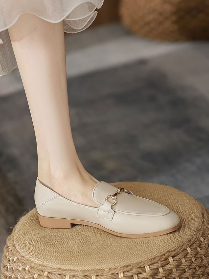 Chunky Heel Pu-läder Loafers För Kvinnor - Beige