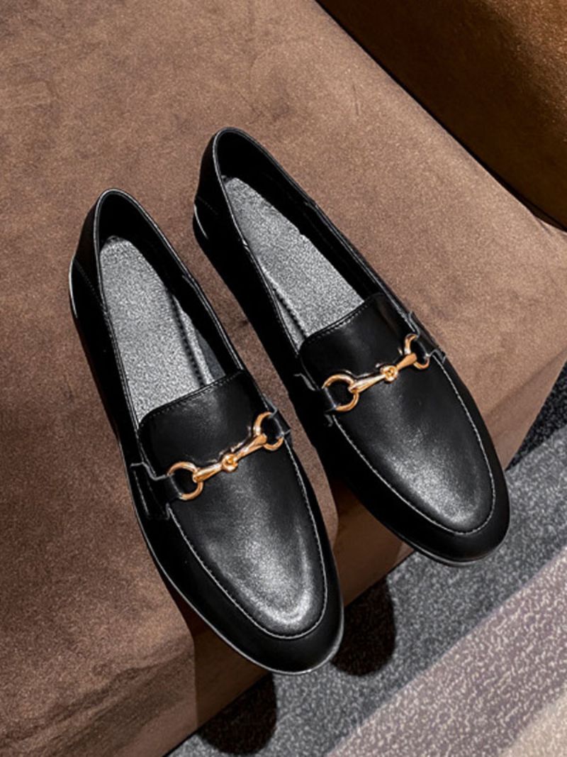 Chunky Heel Pu-läder Loafers För Kvinnor - Svart