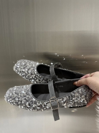 Dam Glitter Ballerina Platta Skor Square Toe Mary Jane Party