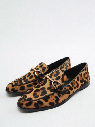 Dammetalldetaljer Leopardtryck Loafers Platt Hästhår