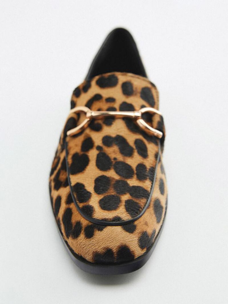 Dammetalldetaljer Leopardtryck Loafers Platt Hästhår - Leopard