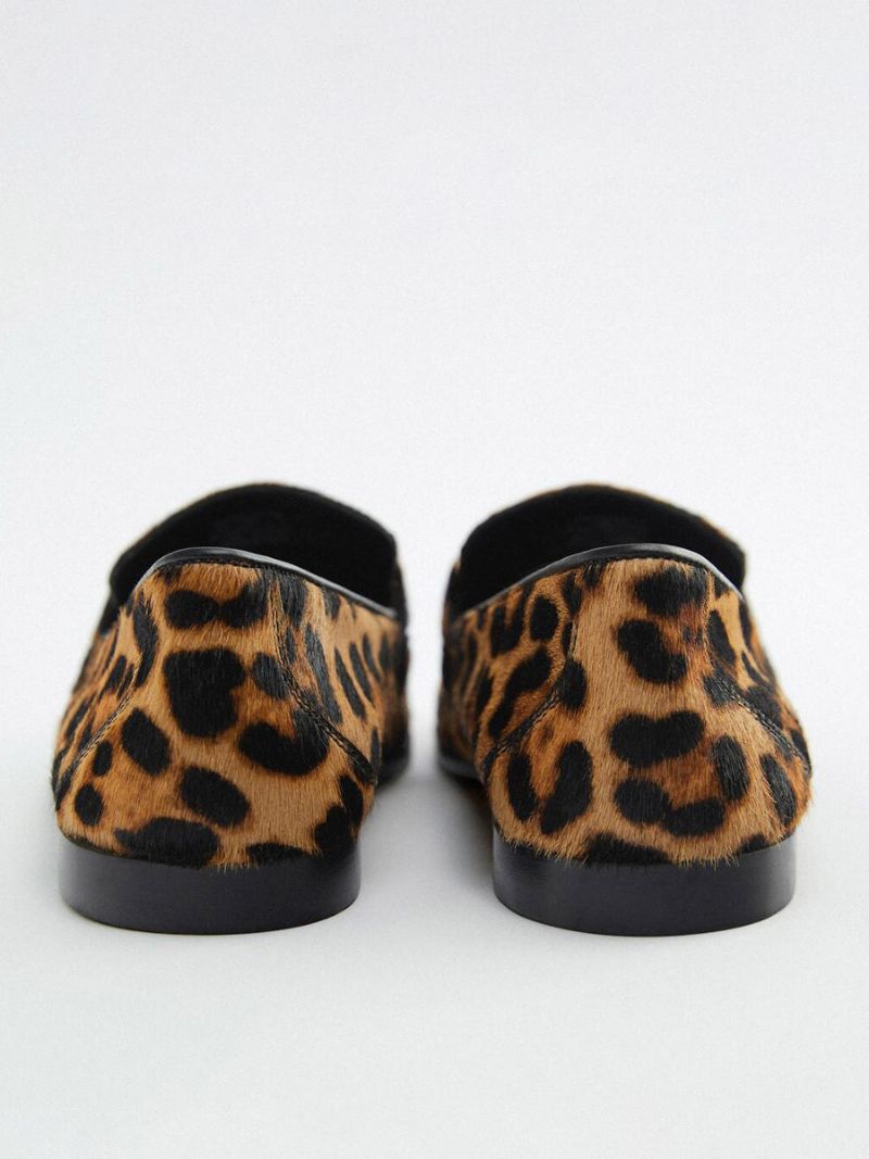 Dammetalldetaljer Leopardtryck Loafers Platt Hästhår - Leopard