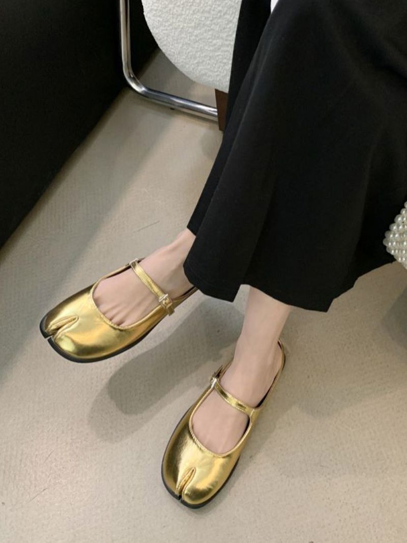 Kvinnors Balett Platta Skor Black Fingers Design Slip-on - Guld