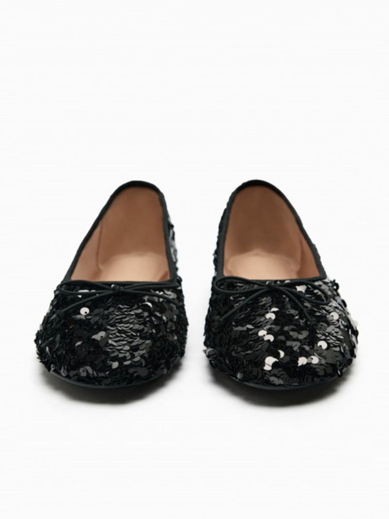 Kvinnors Balett Platta Skor Paljetter Rund Toe Ballerina Flat Party - Svart