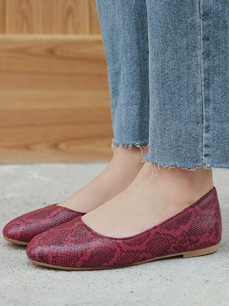 Kvinnors Balett Platta Skor Rund Toe Snake Mönster Slip-on Flat Pumps