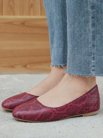 Kvinnors Balett Platta Skor Rund Toe Snake Mönster Slip-on Flat Pumps