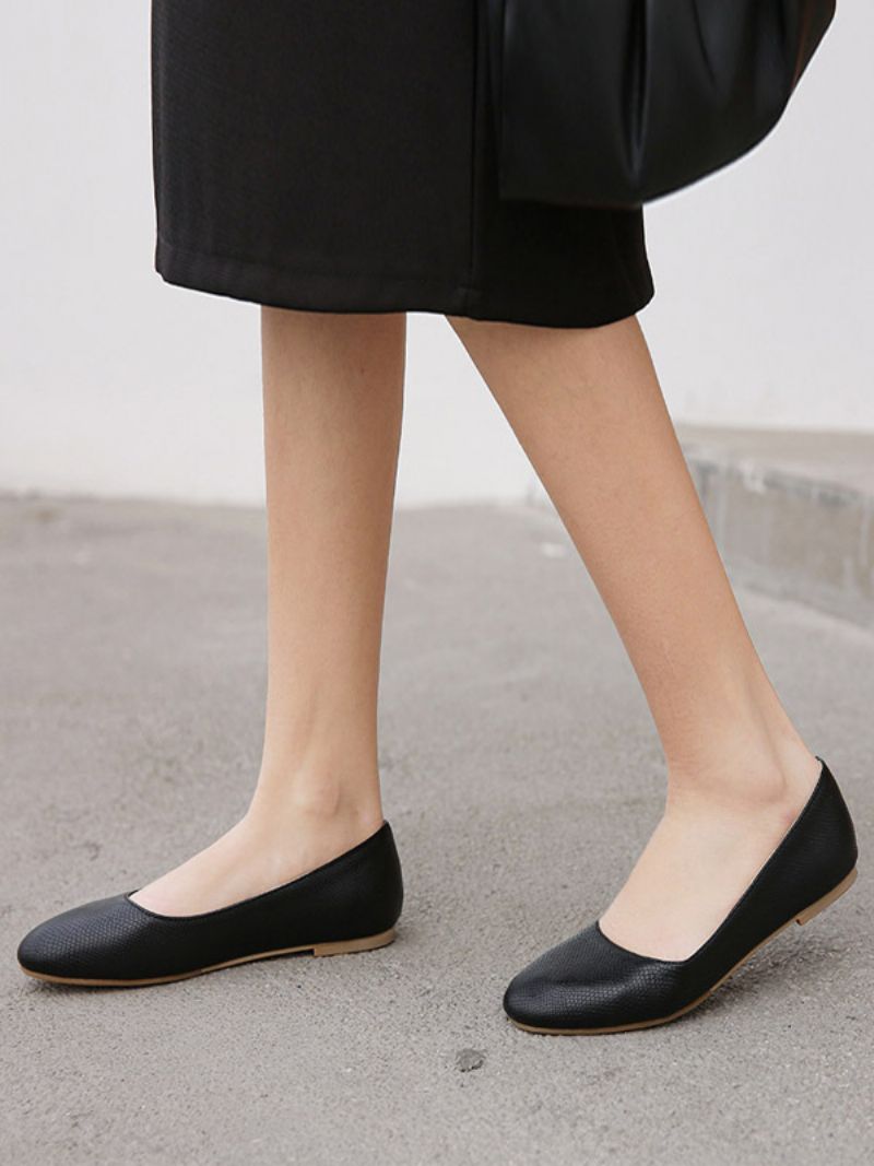 Kvinnors Balett Platta Skor Rund Toe Snake Mönster Slip-on Flat Pumps - Svart