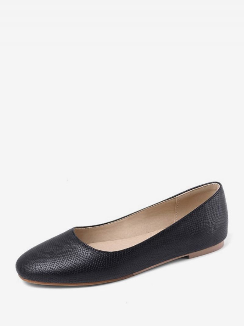 Kvinnors Balett Platta Skor Rund Toe Snake Mönster Slip-on Flat Pumps - Svart