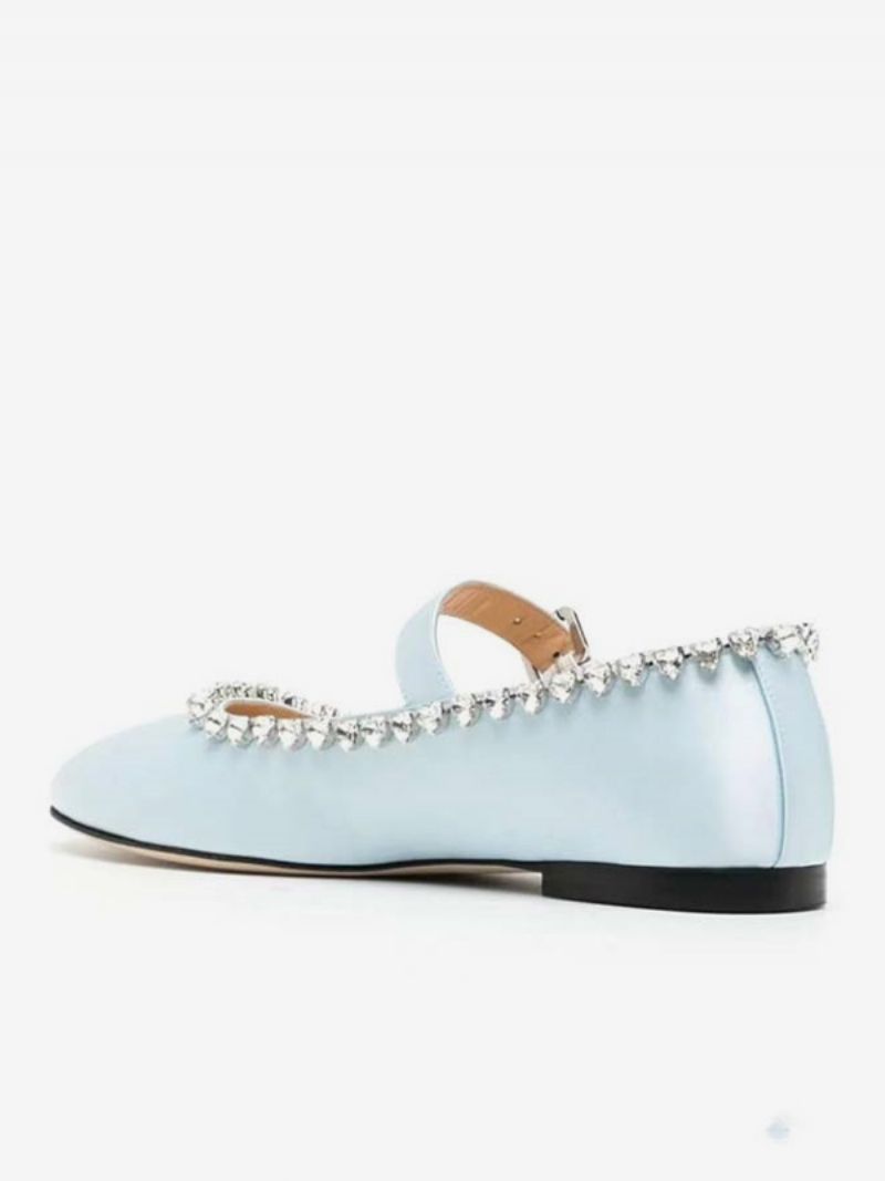 Kvinnors Balett Platta Skor Satin Rhinestones Rund Toe Mary Jane - Babyblå