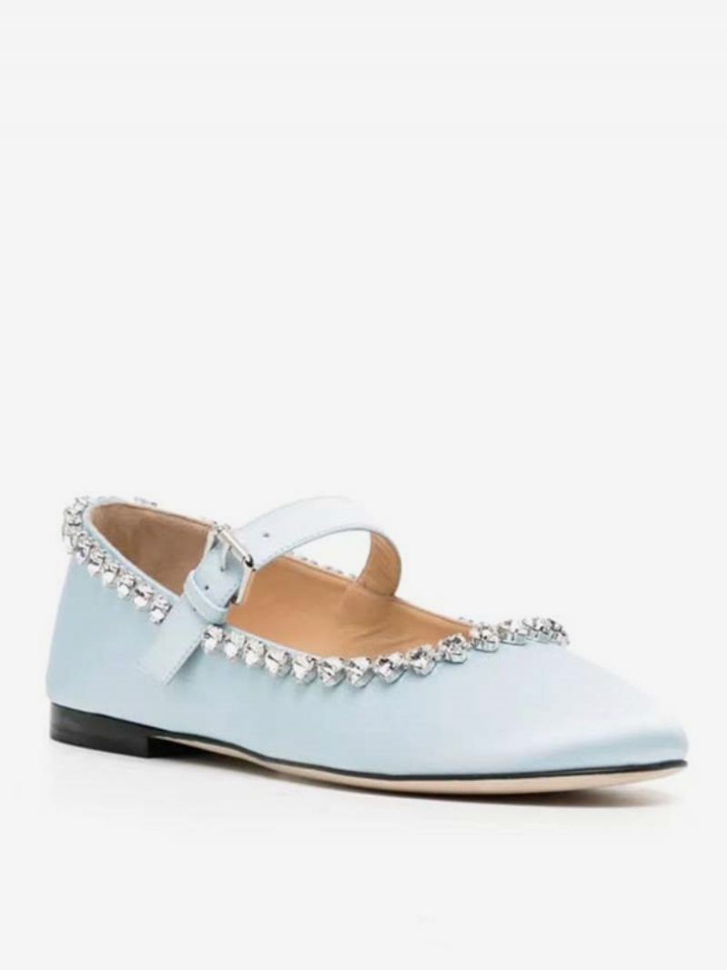 Kvinnors Balett Platta Skor Satin Rhinestones Rund Toe Mary Jane - Babyblå