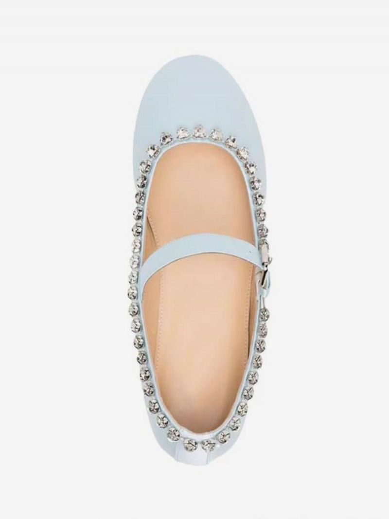 Kvinnors Balett Platta Skor Satin Rhinestones Rund Toe Mary Jane - Babyblå