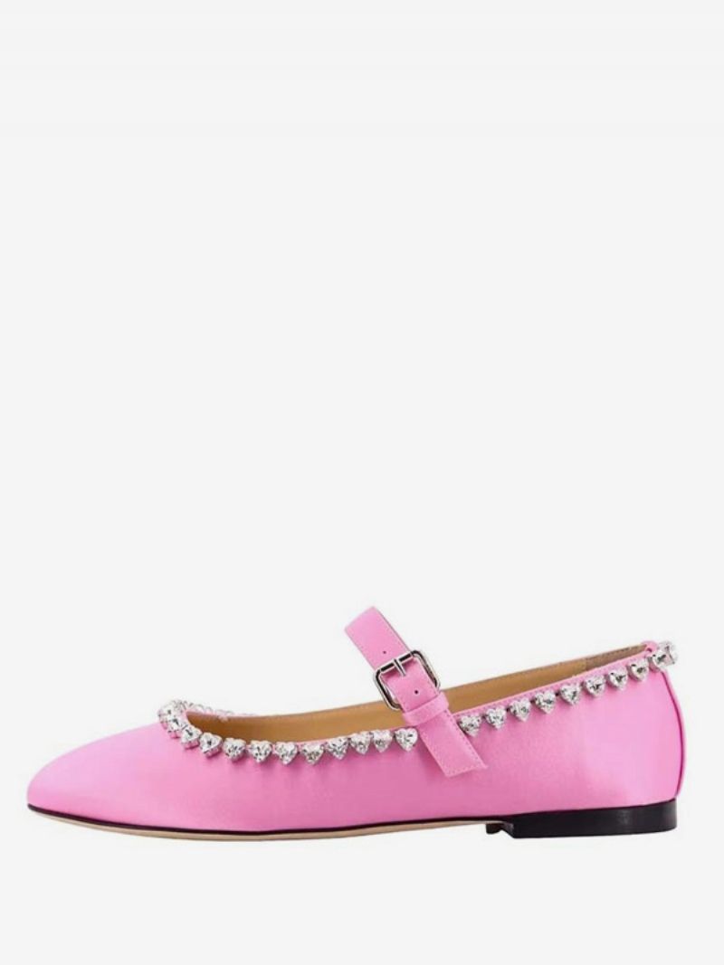 Kvinnors Balett Platta Skor Satin Rhinestones Rund Toe Mary Jane - Magenta