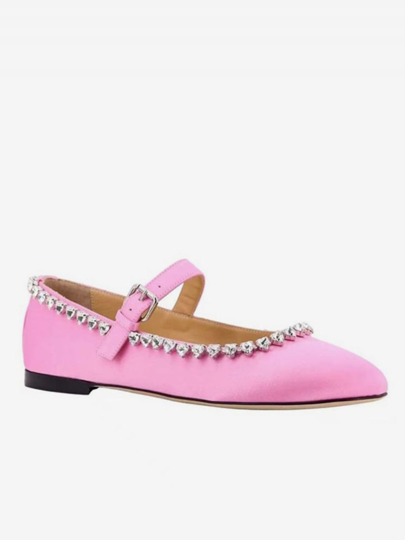 Kvinnors Balett Platta Skor Satin Rhinestones Rund Toe Mary Jane - Magenta