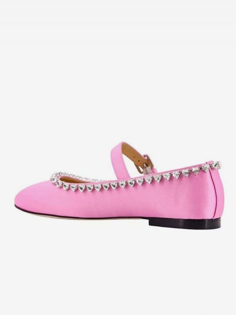 Kvinnors Balett Platta Skor Satin Rhinestones Rund Toe Mary Jane - Magenta