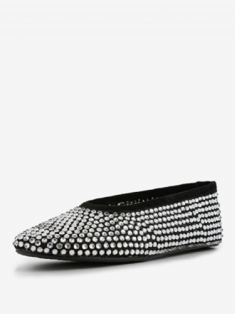 Kvinnors Balett Platta Skor Spetsiga Tå Strass Slip-on Flat Pumps