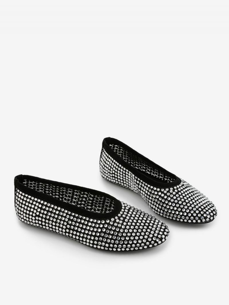 Kvinnors Balett Platta Skor Spetsiga Tå Strass Slip-on Flat Pumps - Svart