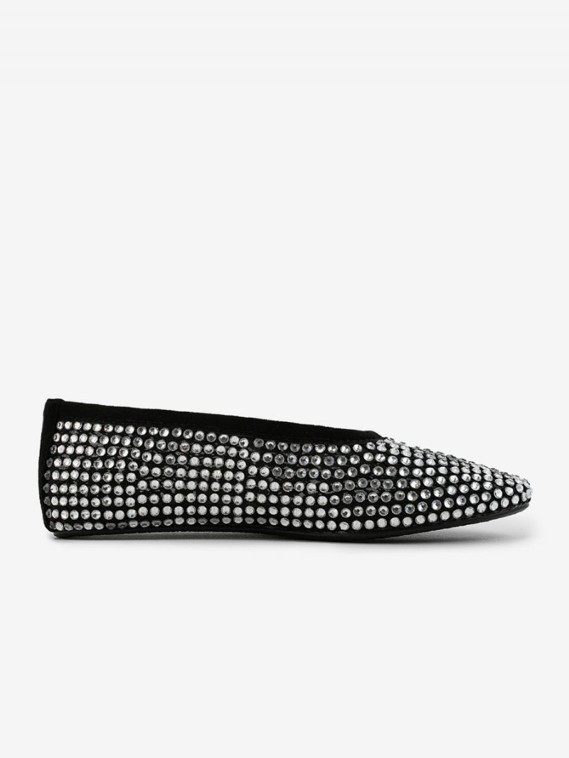 Kvinnors Balett Platta Skor Spetsiga Tå Strass Slip-on Flat Pumps - Svart