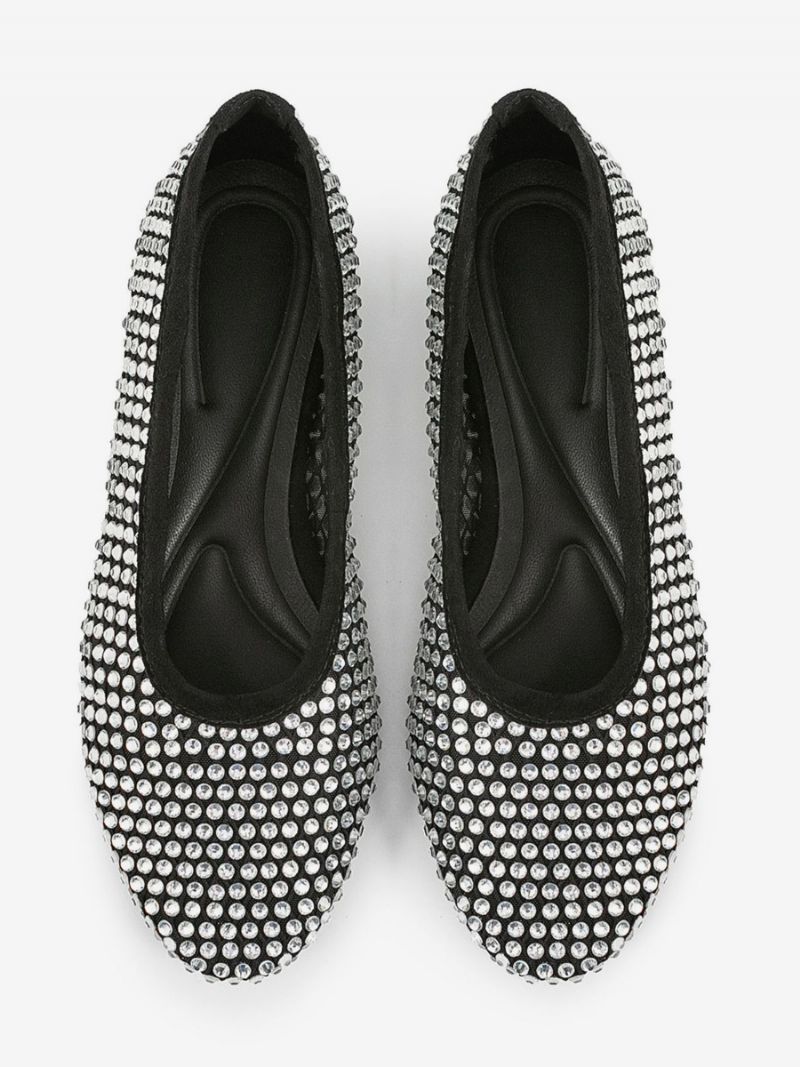 Kvinnors Balett Platta Skor Spetsiga Tå Strass Slip-on Flat Pumps - Svart