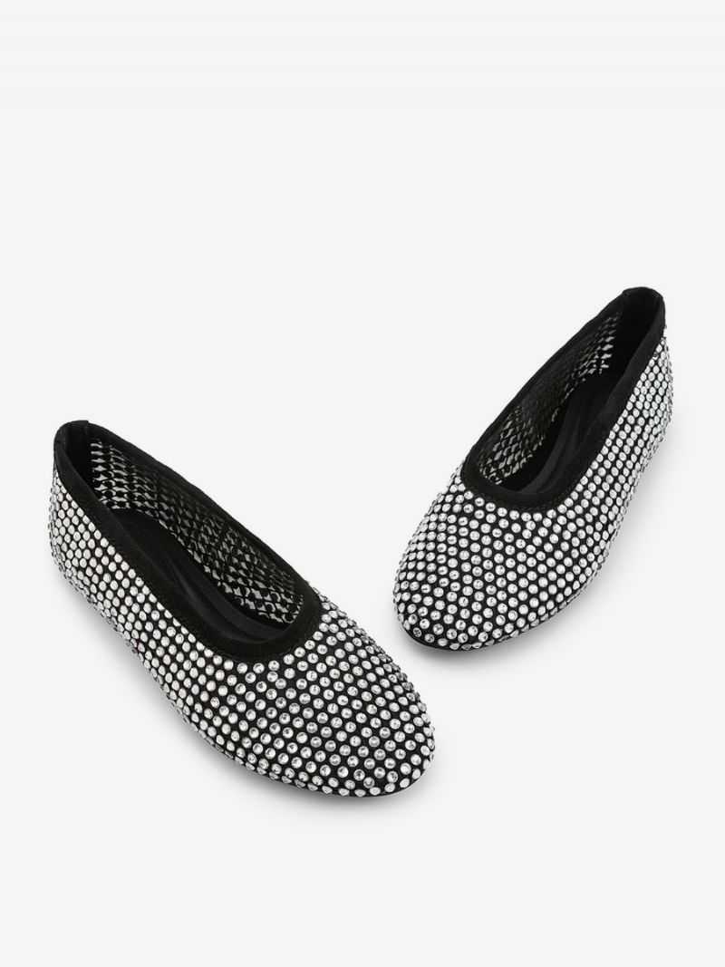 Kvinnors Balett Platta Skor Spetsiga Tå Strass Slip-on Flat Pumps - Svart