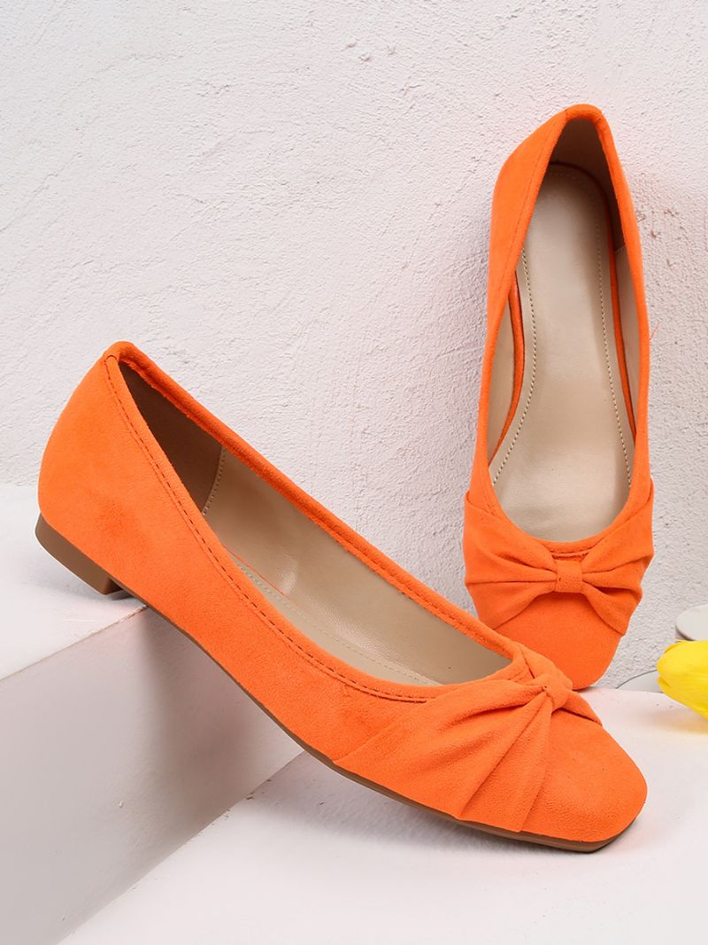 Kvinnors Ballerina Platta Skor Fyrkantiga Toe Bows Elastiskt Tyg Balett - Orange