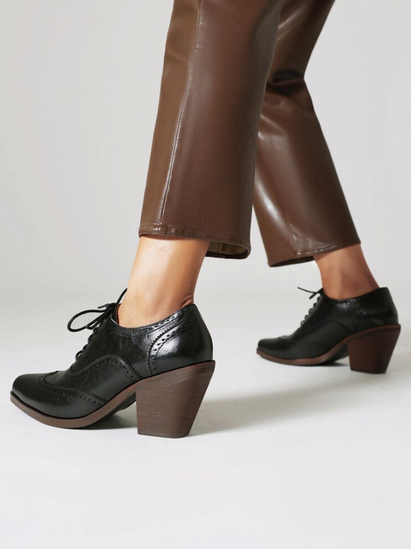 Kvinnors Fyrkantig Tå Chunky Heel Pu-läder Oxfords - Svart