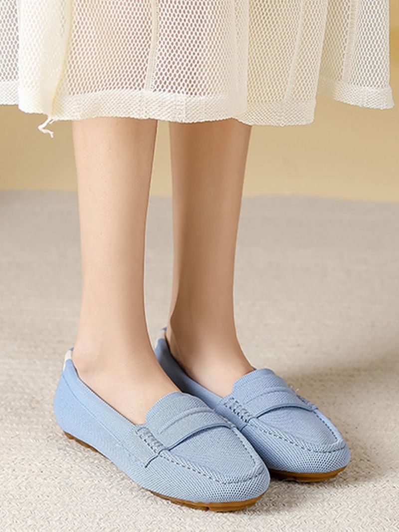 Kvinnors Mule Loafers Rund Toe Slip-on Flat Pumps - Ljus Himmelsblå