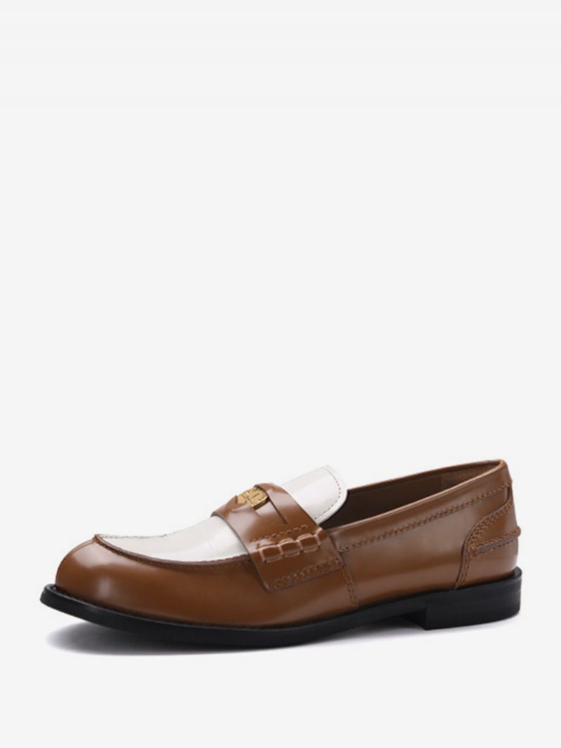 Kvinnors Penny Loafers Rund Toe Slip-on Platta Skor - Kaffe Brun