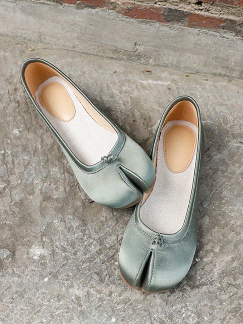 Kvinnors Rosa Ballerina Platta Skor Delad Front Rund Toe Satin Balett - Sage