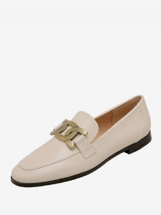 Kvinnors Slip-on Loafers Vita Runda Tå Platta Skor