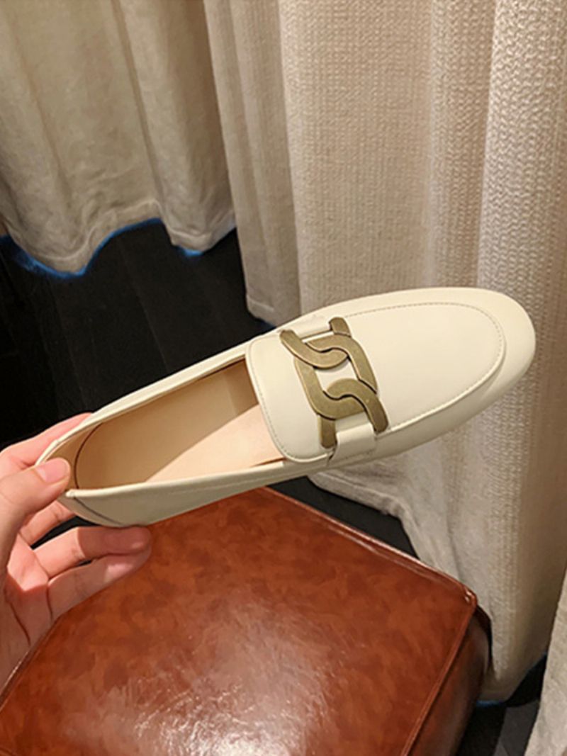 Kvinnors Slip-on Loafers Vita Runda Tå Platta Skor - Vit