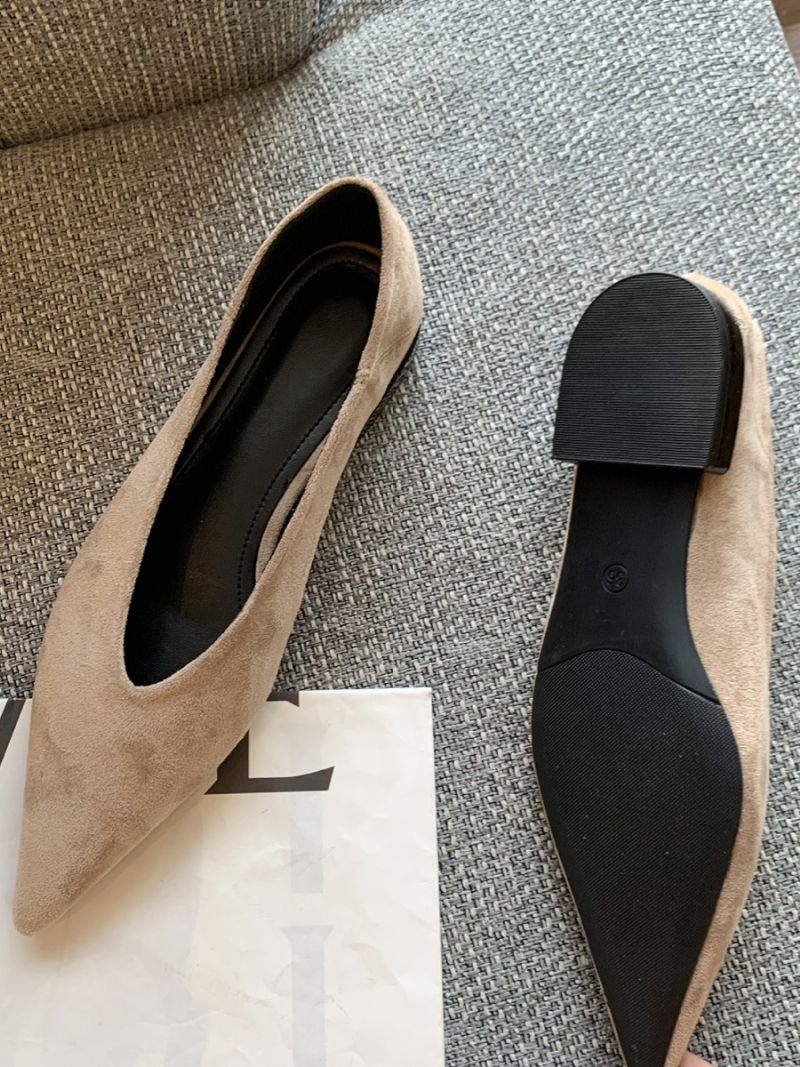 Kvinnors Spetsiga Tå Platta Skor Mocka Slip-on Balett För Kvinnor - Khaki