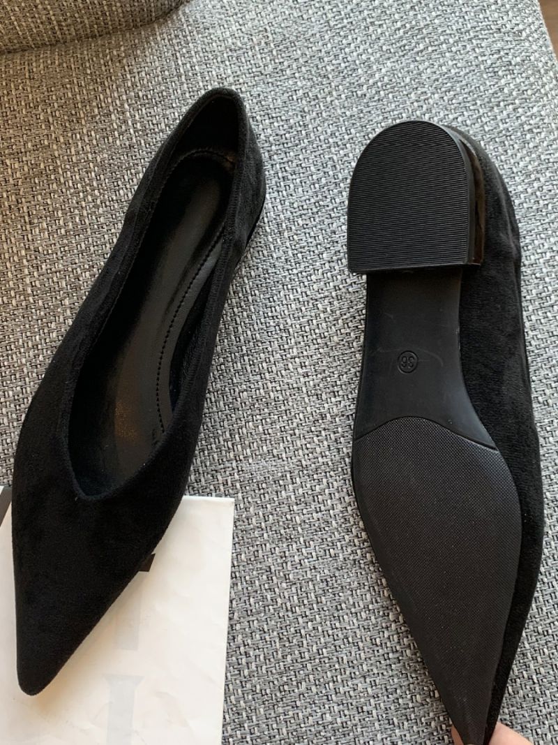 Kvinnors Spetsiga Tå Platta Skor Mocka Slip-on Balett För Kvinnor - Svart