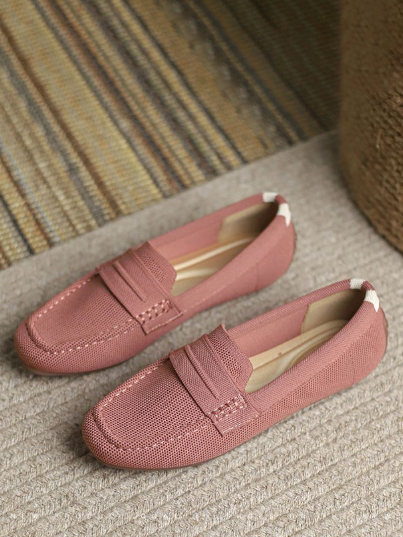 Platta Loafers För Kvinnor Rund Tå Slip-on Casual Skor - Rosa