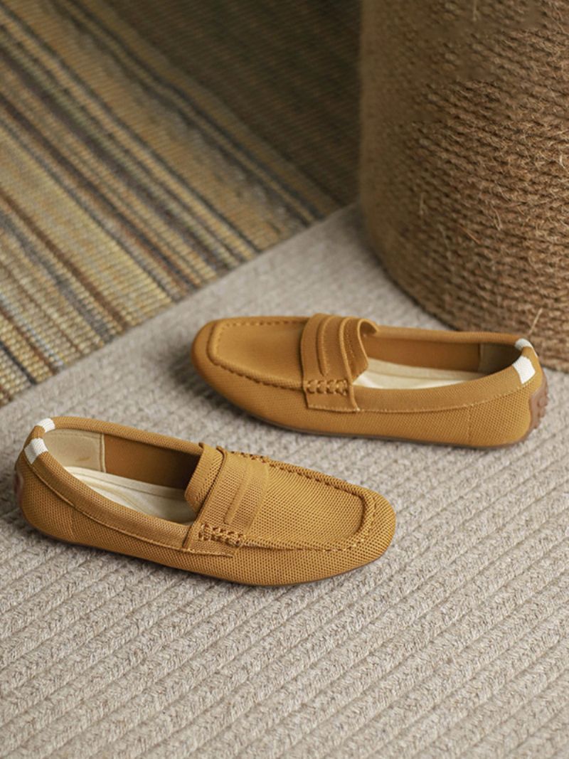 Platta Loafers För Kvinnor Rund Tå Slip-on Casual Skor - Kaffebrun