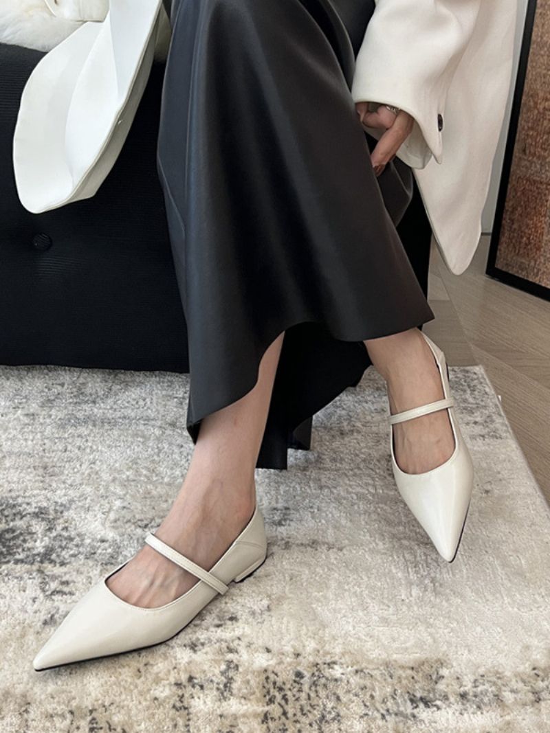 Svart Dambalett Med Spetsad Tå Mary Jane Flat Pumps - Beige