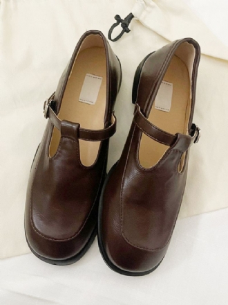 Vintage Loafers Dam Suqare Toe Spänne Puppy Heel