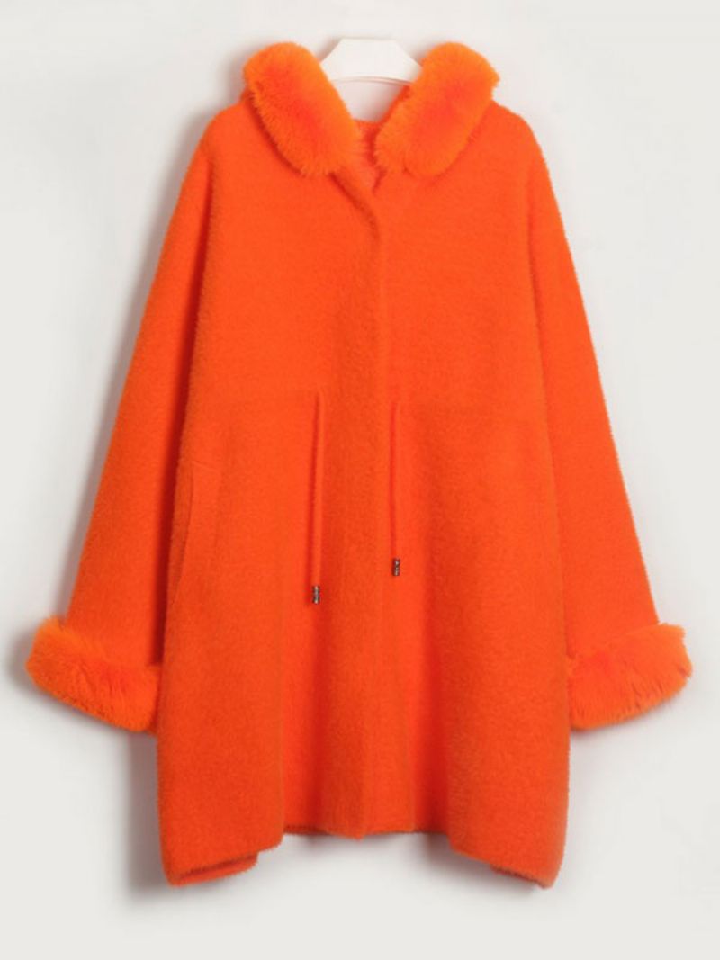 Jacka För Kvinnor Långärmad Hooded Oversized Höst Vinter Ytterkläder - Orange Röd