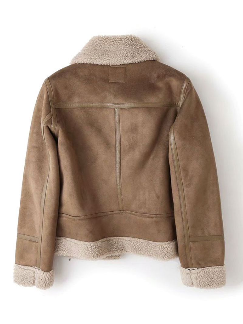 Mockajacka Faux Shearling Vinterkappa Ytterkläder För Dam - Kaki