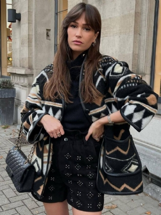 Oversized Aztec Printed Jacka Drop Shoulder Front Buttons Ytterkläder För Kvinnor