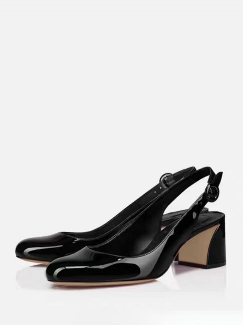 Black Block Heel Pumps Dam Square Toe Slingback