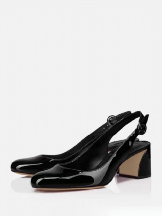 Black Block Heel Pumps Dam Square Toe Slingback