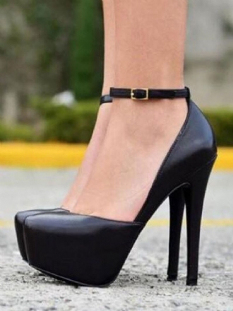 Black Platform Högklackat Dam Klänning Skor Stiletto Heel Ankel Strap Pumps