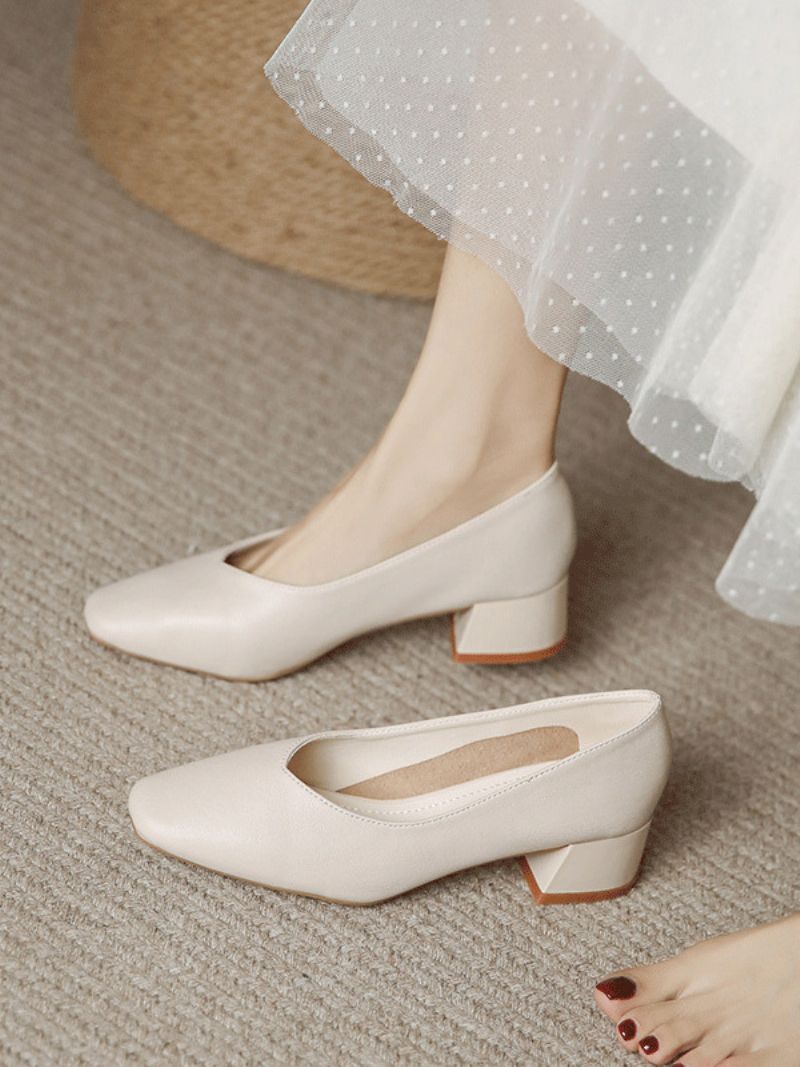 Bröllopsskor För Kvinnor Bridal Pumps Pu-läder Fyrkantig Tå - Beige