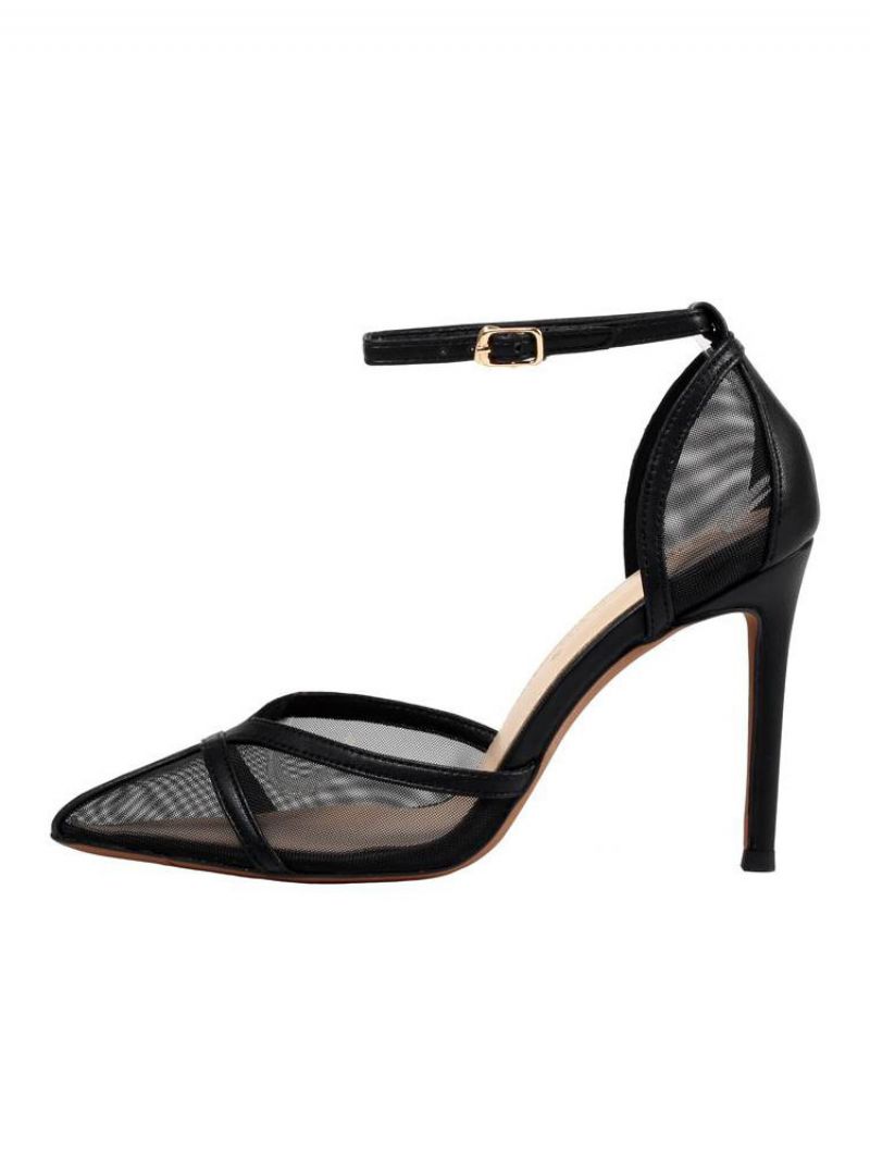 Dam Ankelrem Stiletto Prom Heel Pumps I Gult Med Mesh - Svart