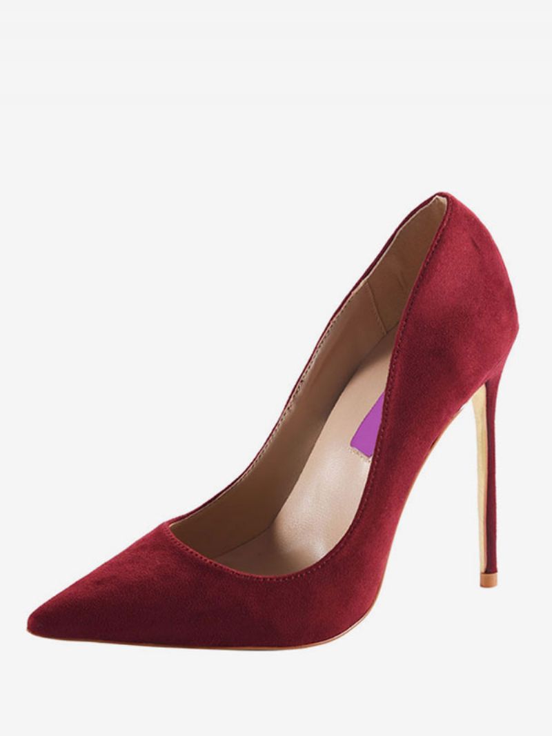 Dam Burgundy Mocka Spetsig Tå Basic Pumps Stiletto Heels Formella Skor