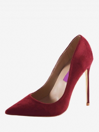 Dam Burgundy Mocka Spetsig Tå Basic Pumps Stiletto Heels Formella Skor